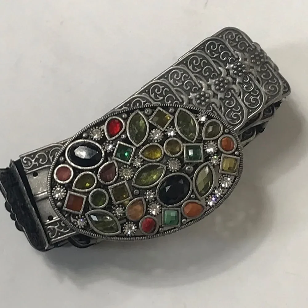 Vintage Rectangle Elastic Metal And Rhinestone 80s,Belts